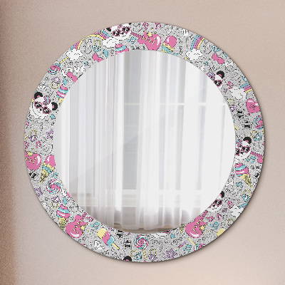 Miroir rond avec décoration Panda licorne