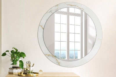 Miroir rond cadre imprimé Marbre or blanc