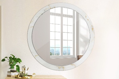 Miroir rond cadre imprimé Marbre or blanc