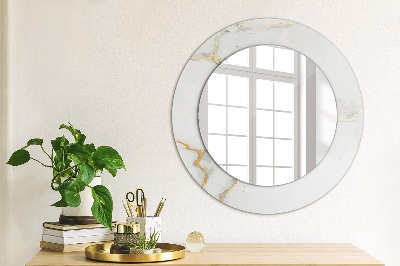 Miroir rond cadre imprimé Marbre or blanc