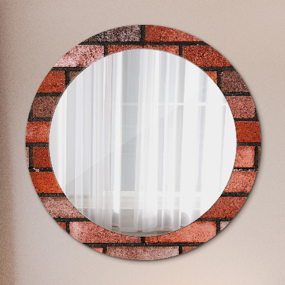 Miroir rond cadre imprimé Brique rouge