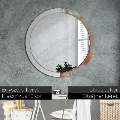 Miroir rond cadre avec impression Marbres onyx