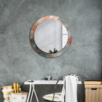 Miroir rond cadre avec impression Marbres onyx