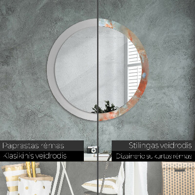 Miroir rond cadre avec impression Marbres onyx