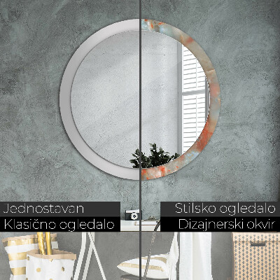 Miroir rond cadre avec impression Marbres onyx