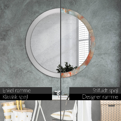 Miroir rond cadre avec impression Marbres onyx