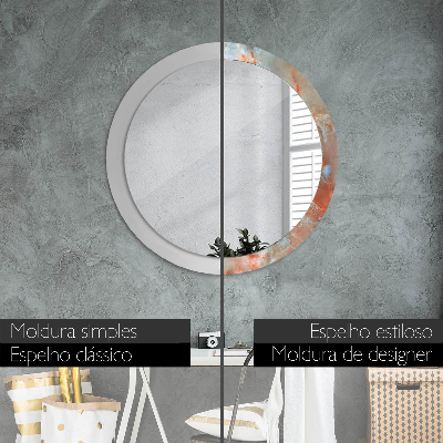 Miroir rond cadre avec impression Marbres onyx