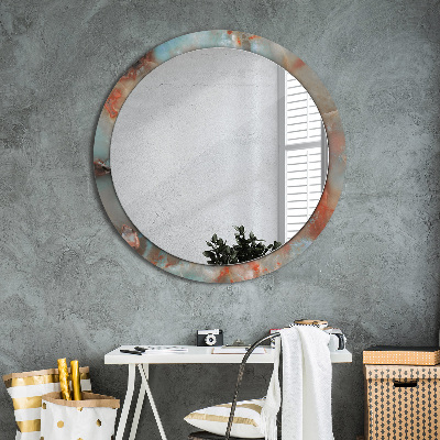 Miroir rond cadre avec impression Marbres onyx