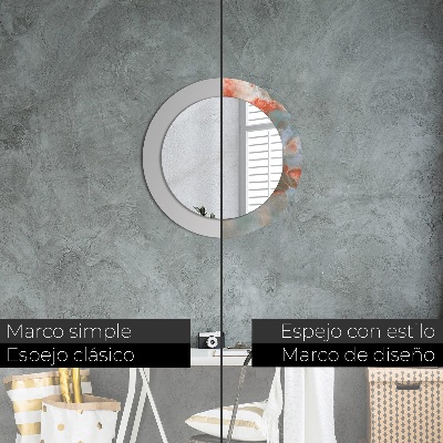 Miroir rond cadre avec impression Marbres onyx