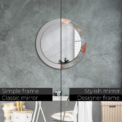 Miroir rond cadre avec impression Marbres onyx