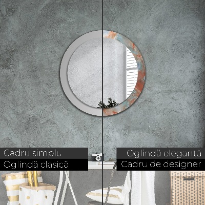 Miroir rond cadre avec impression Marbres onyx