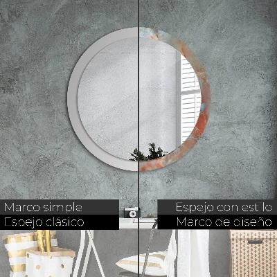 Miroir rond cadre avec impression Marbres onyx