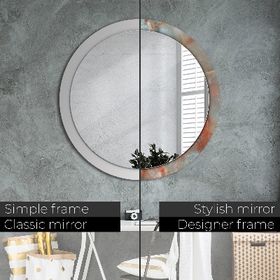 Miroir rond cadre avec impression Marbres onyx