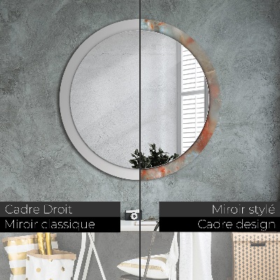 Miroir rond cadre avec impression Marbres onyx