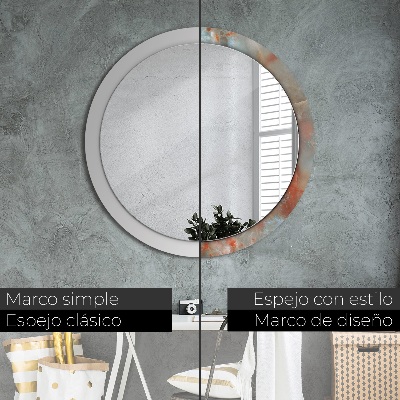 Miroir rond cadre avec impression Marbres onyx