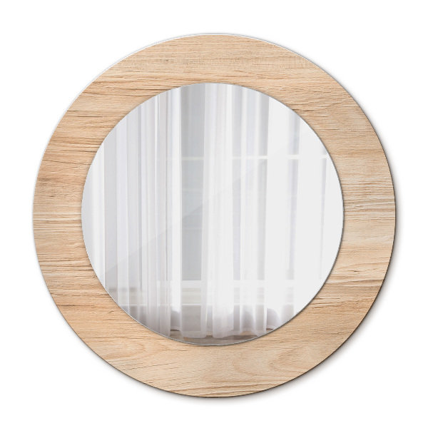 Miroir rond cadre avec impression Texture bois