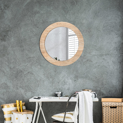 Miroir rond cadre avec impression Texture bois