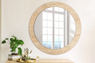 Miroir rond cadre avec impression Texture bois