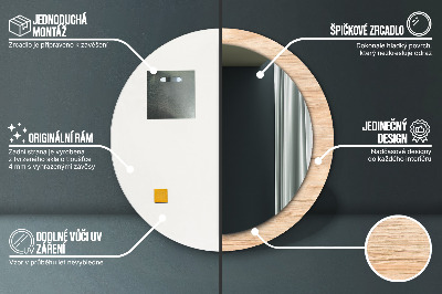 Miroir rond cadre avec impression Texture bois