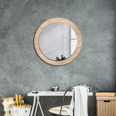 Miroir rond cadre avec impression Texture bois