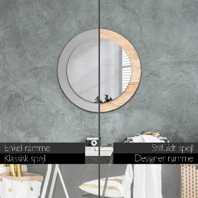 Miroir rond cadre avec impression Texture bois