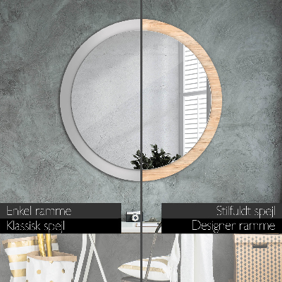 Miroir rond cadre avec impression Texture bois