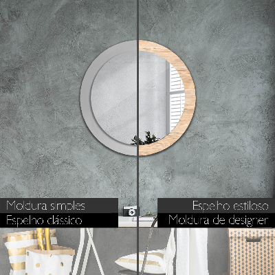 Miroir rond cadre avec impression Texture bois