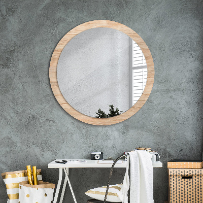 Miroir rond cadre avec impression Texture bois