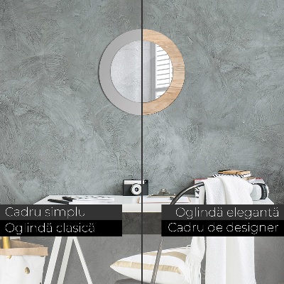 Miroir rond cadre avec impression Texture bois