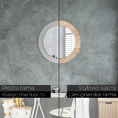 Miroir rond cadre avec impression Texture bois