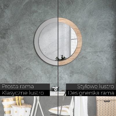 Miroir rond cadre avec impression Texture bois