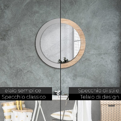 Miroir rond cadre avec impression Texture bois