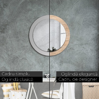 Miroir rond cadre avec impression Texture bois