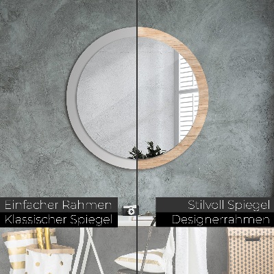 Miroir rond cadre avec impression Texture bois