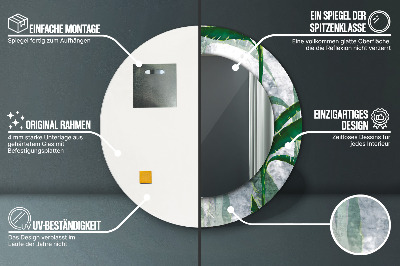 Miroir rond cadre imprimé Feuilles tropicales