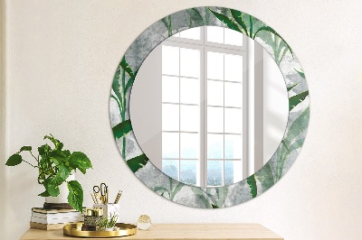 Miroir rond cadre imprimé Feuilles tropicales