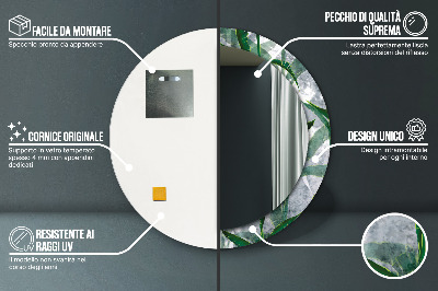 Miroir rond cadre imprimé Feuilles tropicales