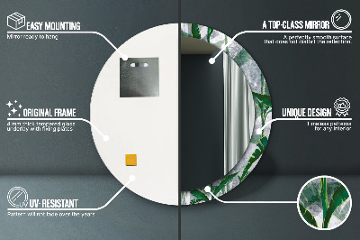 Miroir rond cadre imprimé Feuilles tropicales