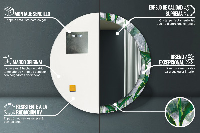 Miroir rond cadre imprimé Feuilles tropicales