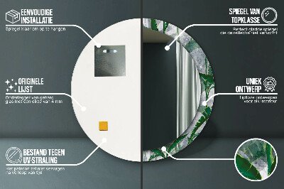 Miroir rond cadre imprimé Feuilles tropicales