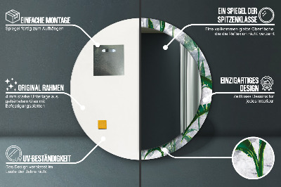 Miroir rond cadre imprimé Feuilles tropicales