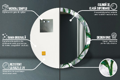 Miroir rond cadre imprimé Feuilles tropicales