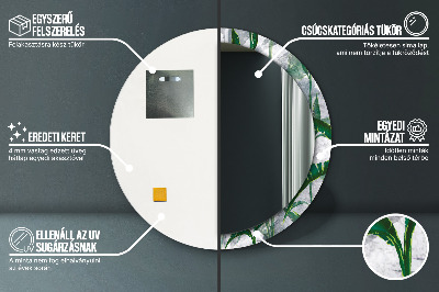 Miroir rond cadre imprimé Feuilles tropicales