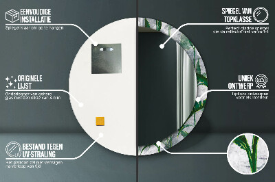 Miroir rond cadre imprimé Feuilles tropicales