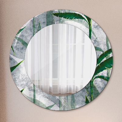 Miroir rond cadre imprimé Feuilles tropicales