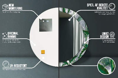 Miroir rond cadre imprimé Feuilles tropicales