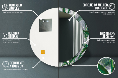 Miroir rond cadre imprimé Feuilles tropicales