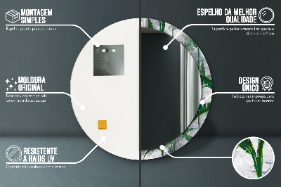 Miroir rond cadre imprimé Feuilles tropicales