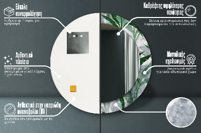 Miroir rond cadre imprimé Feuilles tropicales