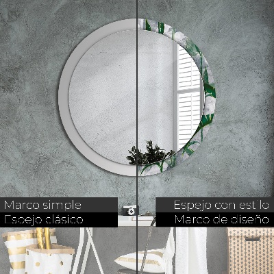 Miroir rond cadre imprimé Feuilles tropicales